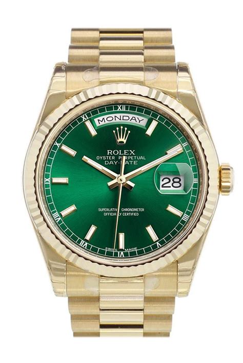 day date rolex gold green|Rolex Day-Date 36mm.